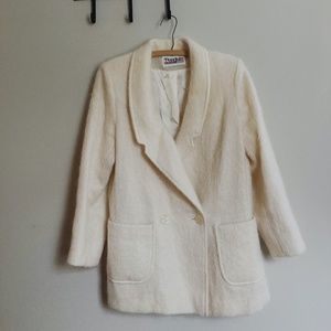 Incredible Vintage Ivory Cream Mohair Double Breasted Blazer Jacket Coat